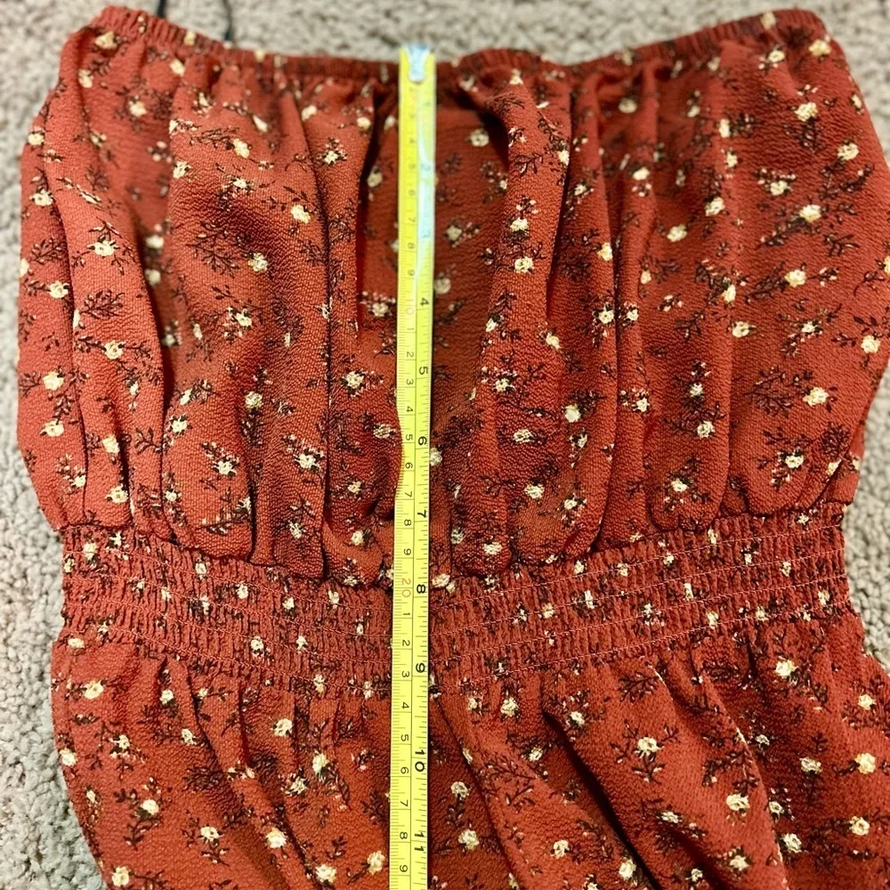 Forever 21 Rust Strapless Jumpsuit with Floral Pattern Size Small NWOT - Picture 8 of 8